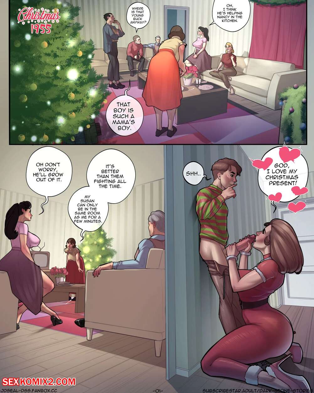 Porn comic Christmas 1955. Chapter 1. JDSeal. Sex comic busty brunette MILF