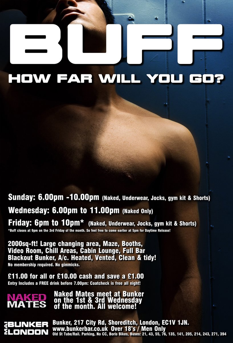 Bunker Nightclub and Cruise Club X: Get outta that office and get yer kit off! All day cruising at The Bunker! Naked Mates meet tonight as well so its gunna be