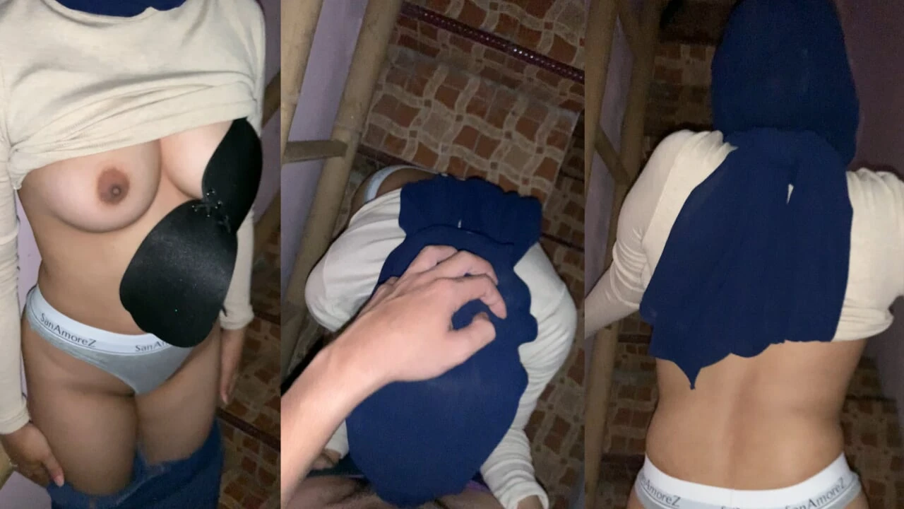 Blowjob and Doggy Fuck with Hijab Desi Coworker Mistress on Factory Stairs
