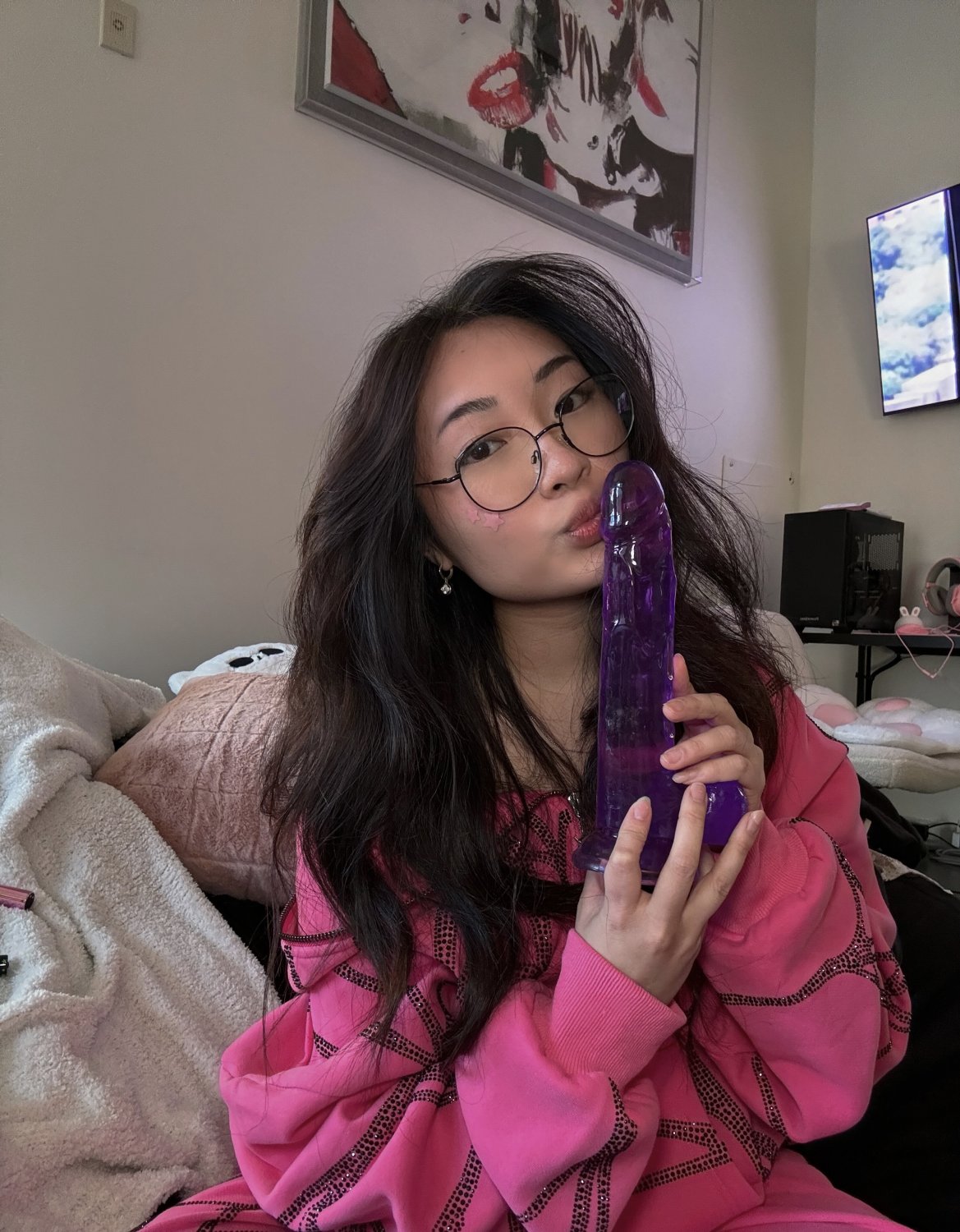 Petite Asian college babe deep dildo fuck