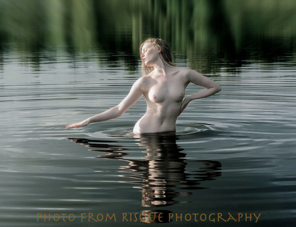 Nude Woman In Pond at Sunset in Color
