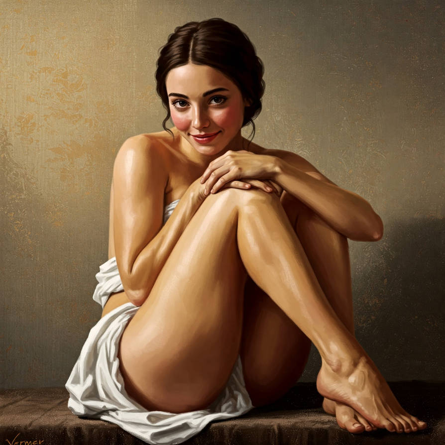 Smiling waifu posing on a table by BondBurgered on DeviantArt