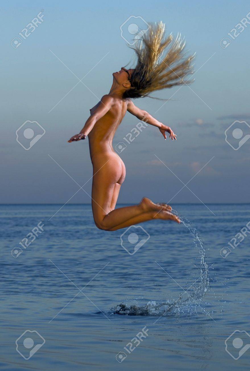 Beautiful Nude Woman Jumping On Beach Stock Photo Picture and Royalty Free Image. Image 8118842.