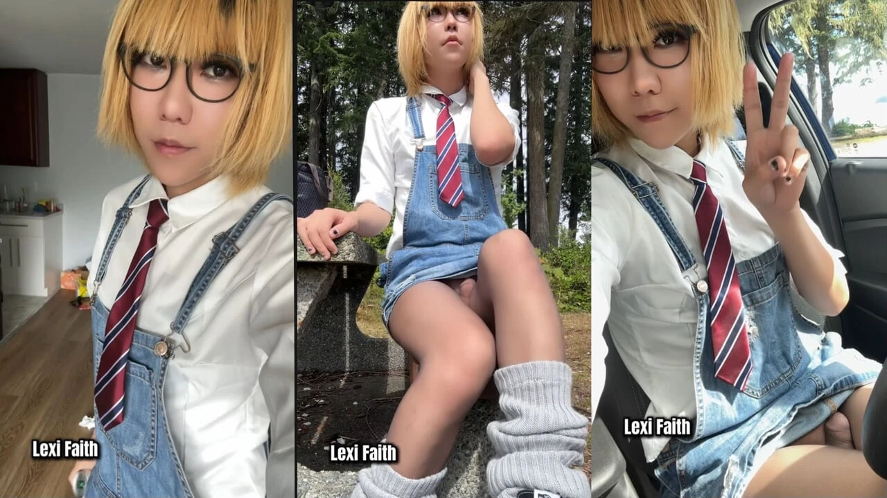 Schattige Aziatische femboy Lexi Faith naaktheid buitenshuis