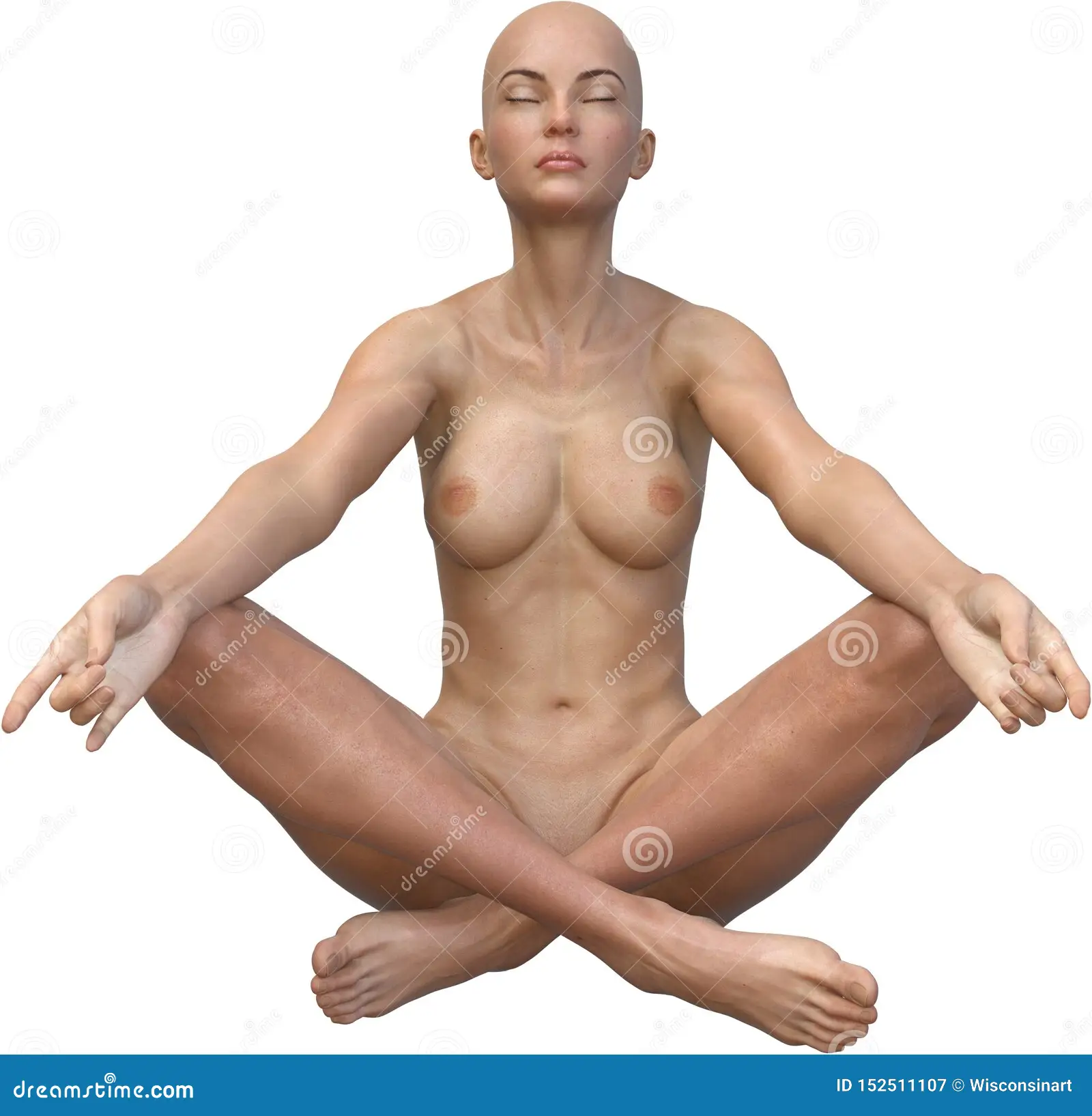 Nude Bald Yoga Woman Isolated Exercise Stock Image