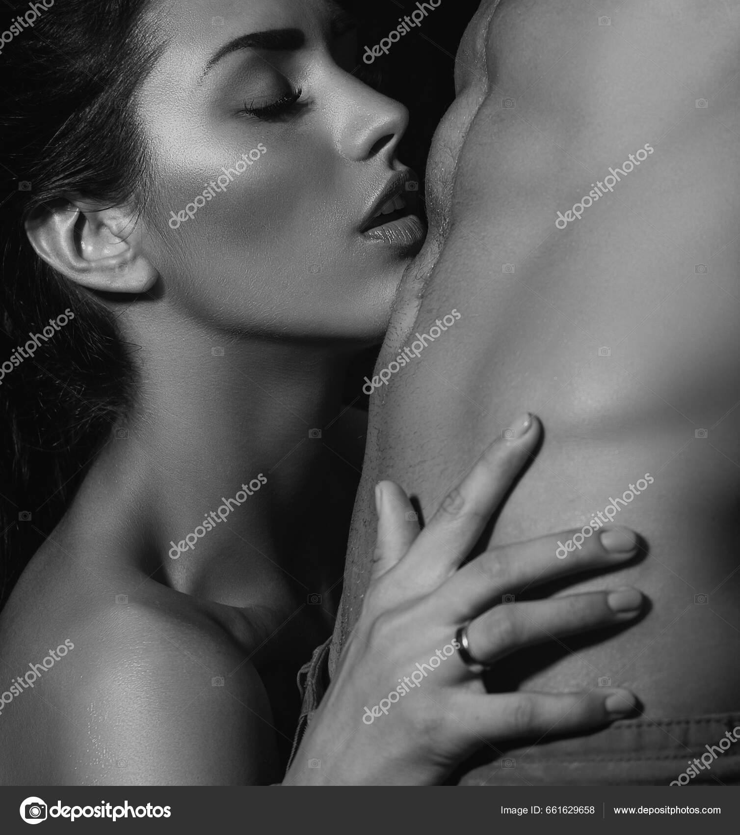 Tender Kiss Undressed Couple Love Hugging Passionately Sexy Seduction Naked Stock Photo 661629658