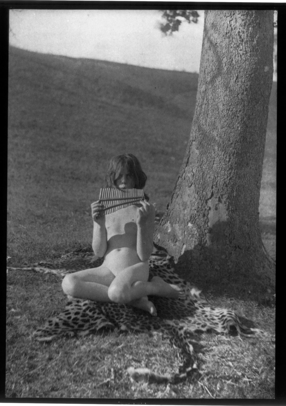 File:Nude young person with pan pipes and leopard skin in nature LCCN2002695110.jpg