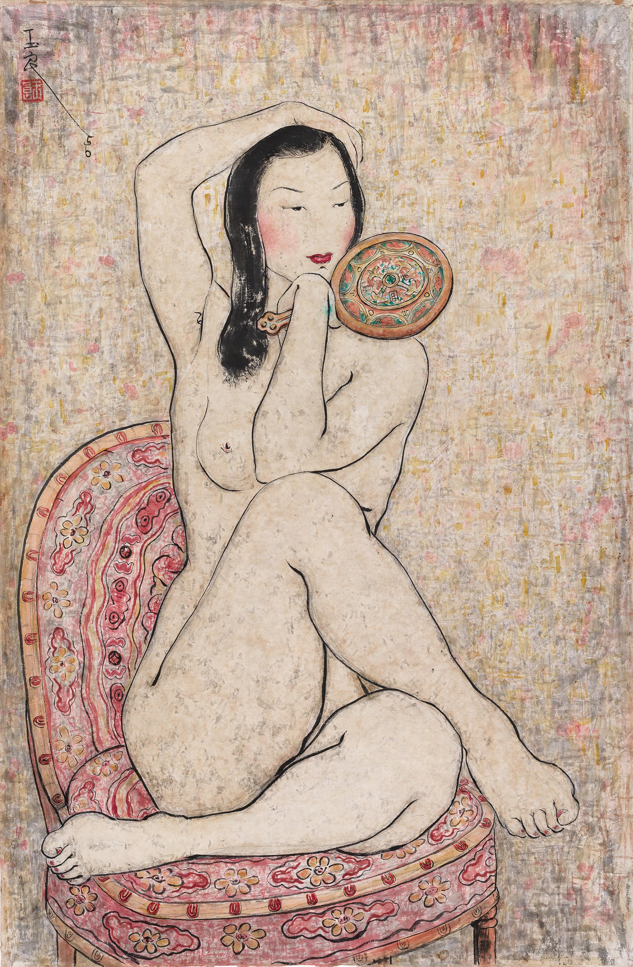 Seated Nude Holding a Mirror by Pan Yuliang