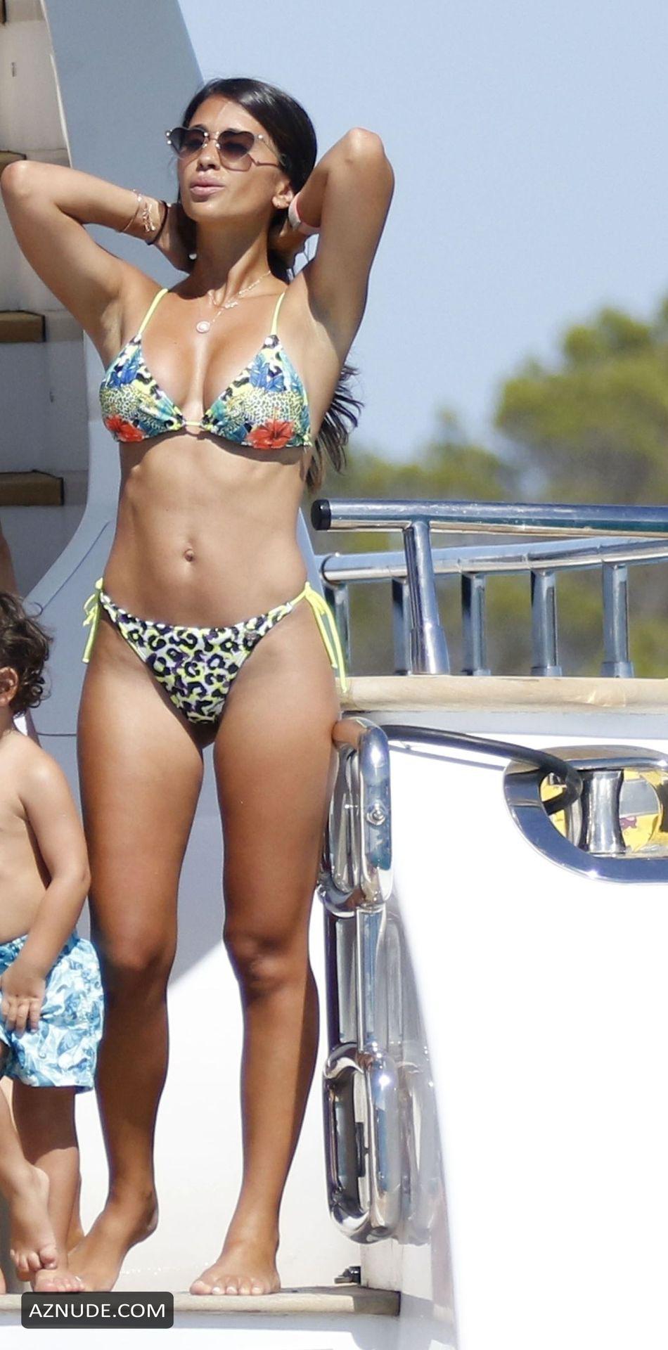 Antonela Roccuzzo and Lionel Messi on board a mega yacht in Ibiza