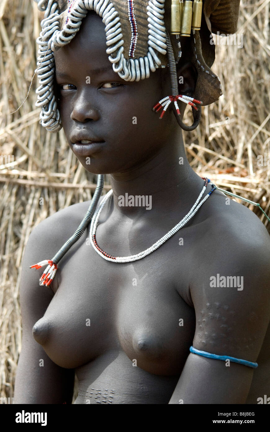 Young Girl Mursi Tribe Lower Omo Valley Ethiopia Stock Photo