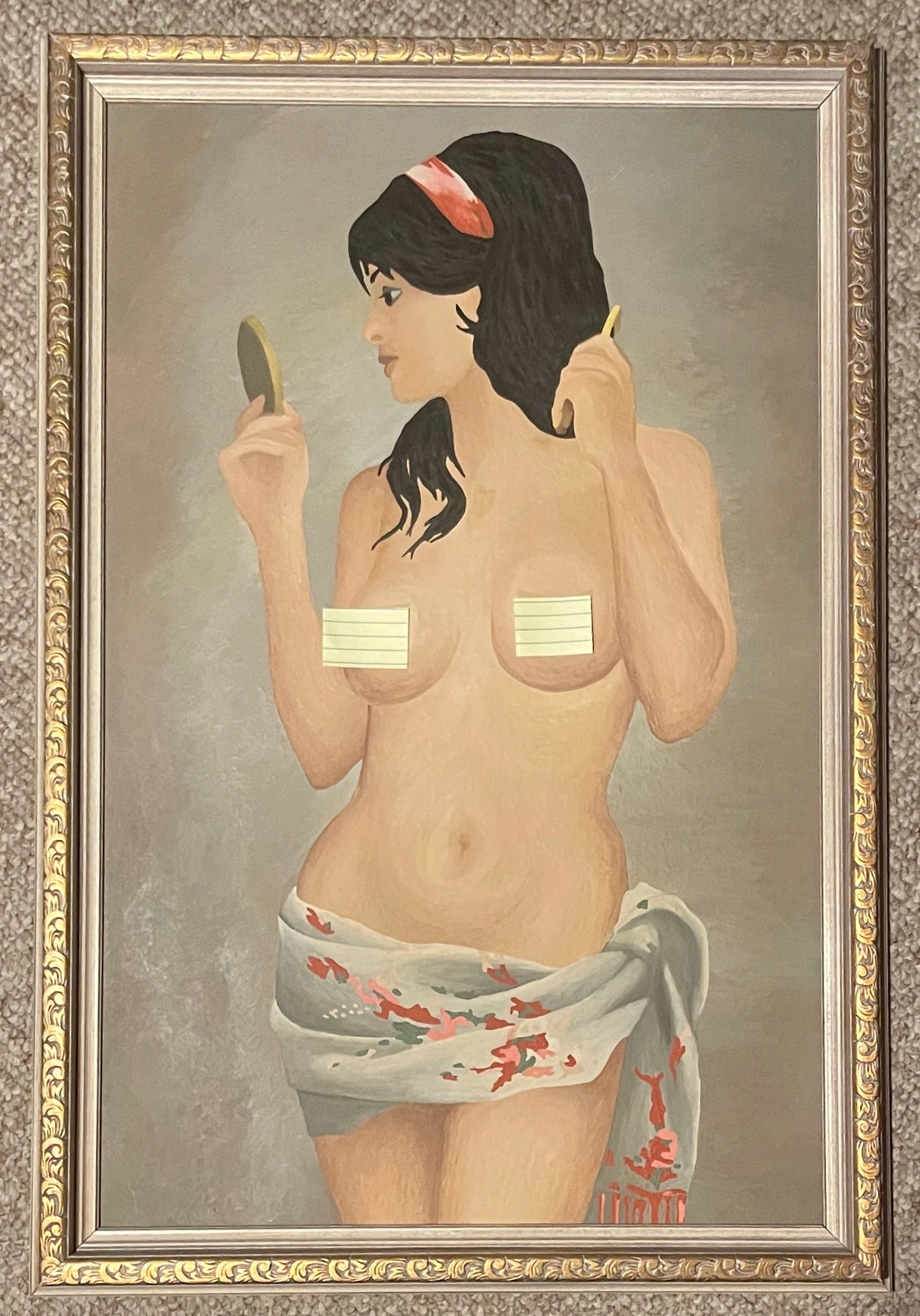 Vintage 1960s Nude Woman Oil Painting Mid Century Erotic Art Wall Hanging Naked