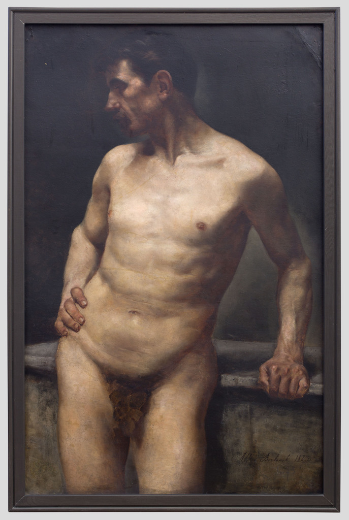 Study of a nude male figure with a fig leaf