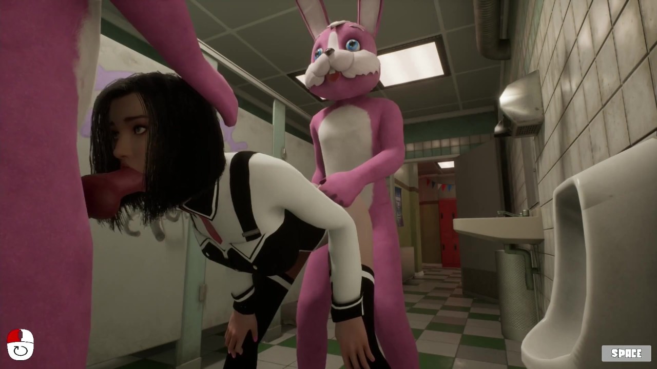 Silicon Lust double furry anal in school toilet
