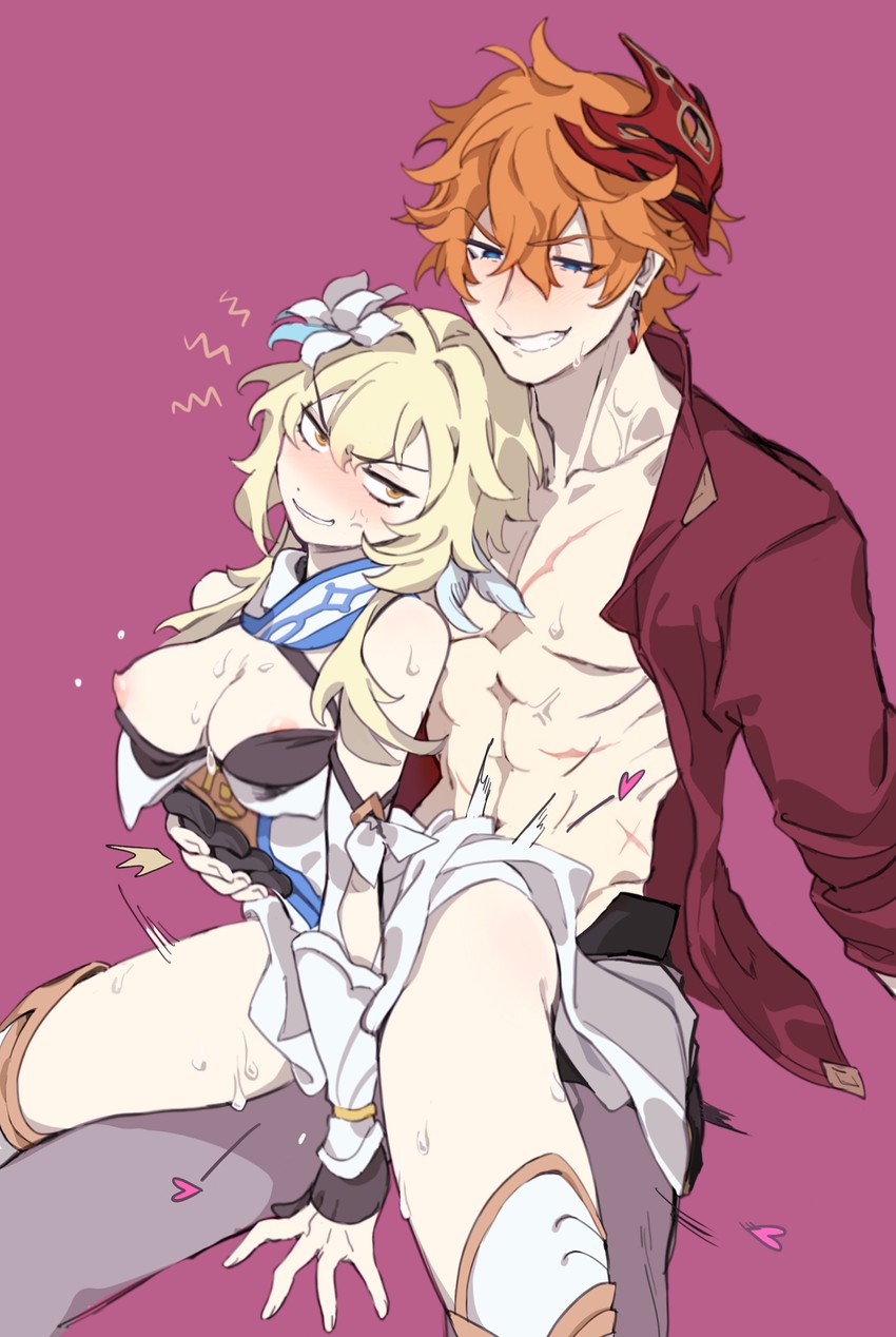 lumine and tartaglia genshin impact drawn by hilimuc