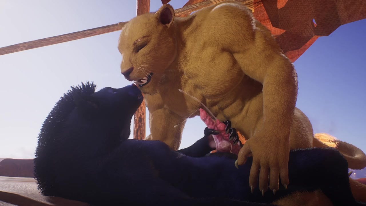 Two big beasts have hard fuck in desert