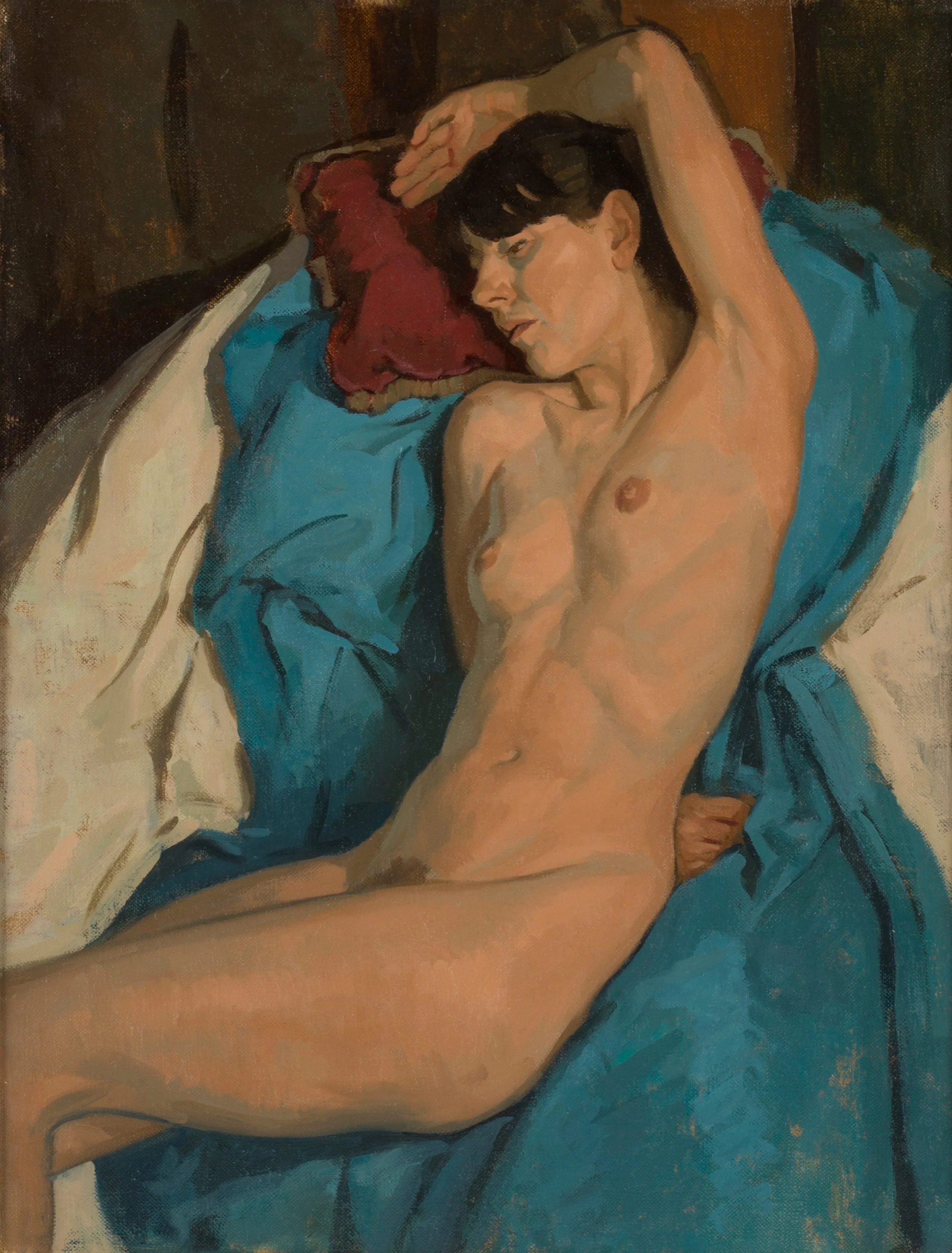 Neale Worley RP NEAC Contemporary British artist Nude on Blue