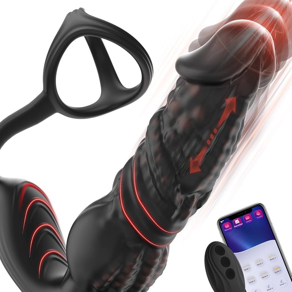: Fast Thrusting Prostate Massager Anal Vibrator for Men 6-in-1 Vibrating Male Anal Toys with Silicone Cock Ring Thrusting Anal Dildo Adult Sex Toy with Remote Control and APP : Health