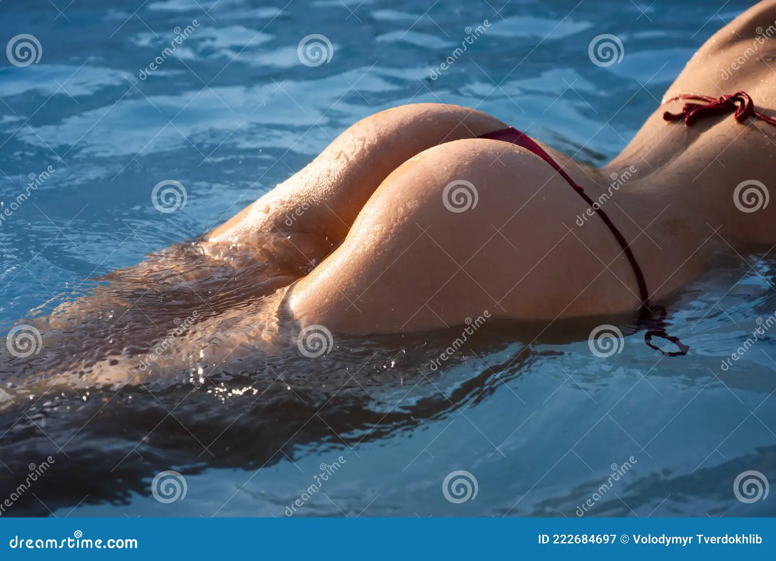 Buttocks in Pool Closeup Summer Journey Sensual Woman with Hot Natural Relax in Water. Wet Body in Stock Image
