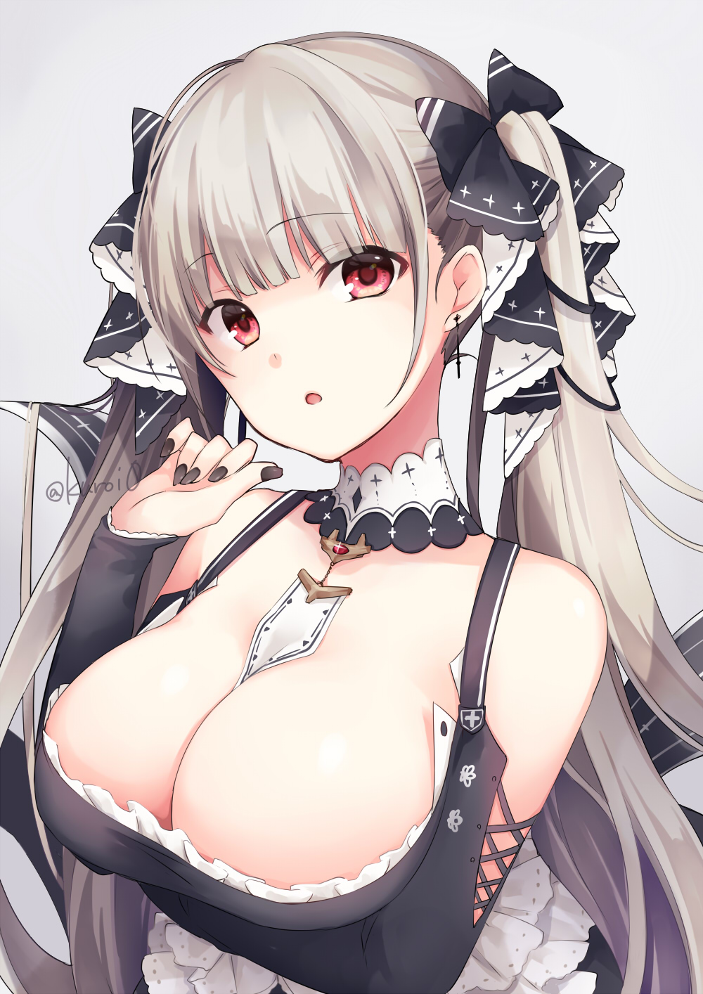 Formidable Azur Lane Kuroi cleavage red eyes boobs big boobs huge breasts anime girls Azur Lane twintails silver hair