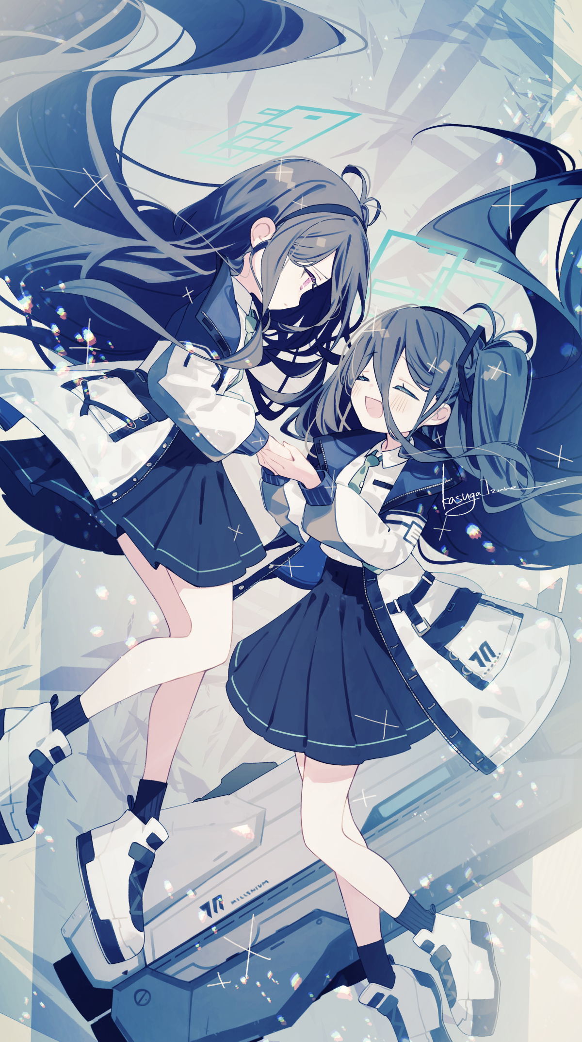 kasuga izure blue archive kei blue archive tendou arisu halo seifuku skirt lift weapon