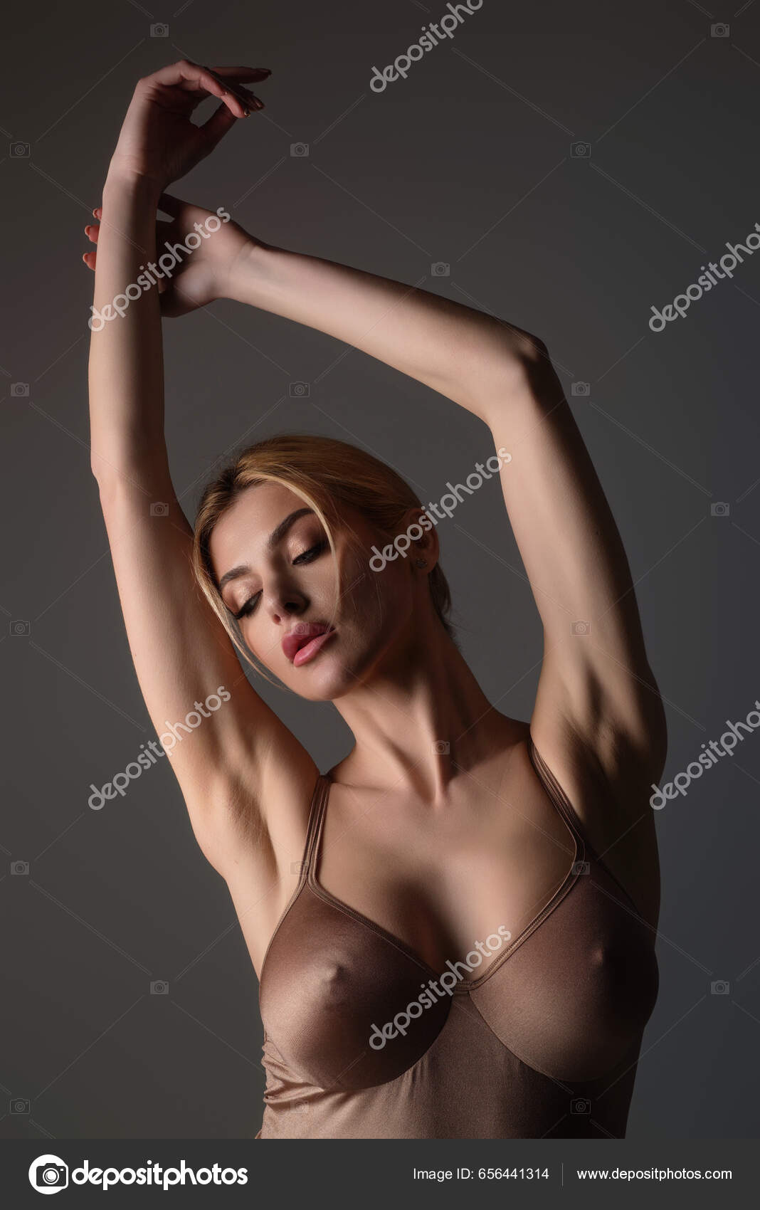 Black Bra Natural Boobs Tits Bra Model Sensual Elegant Young Stock Photo 656441314