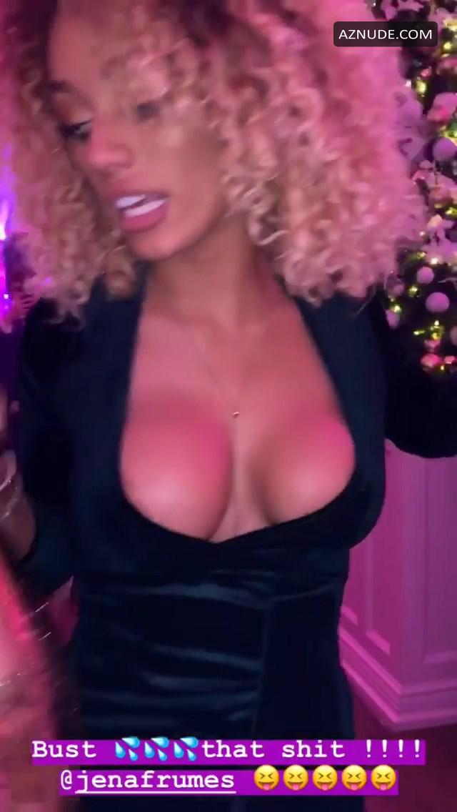Jena Frumes shows off her cleavage at the party
