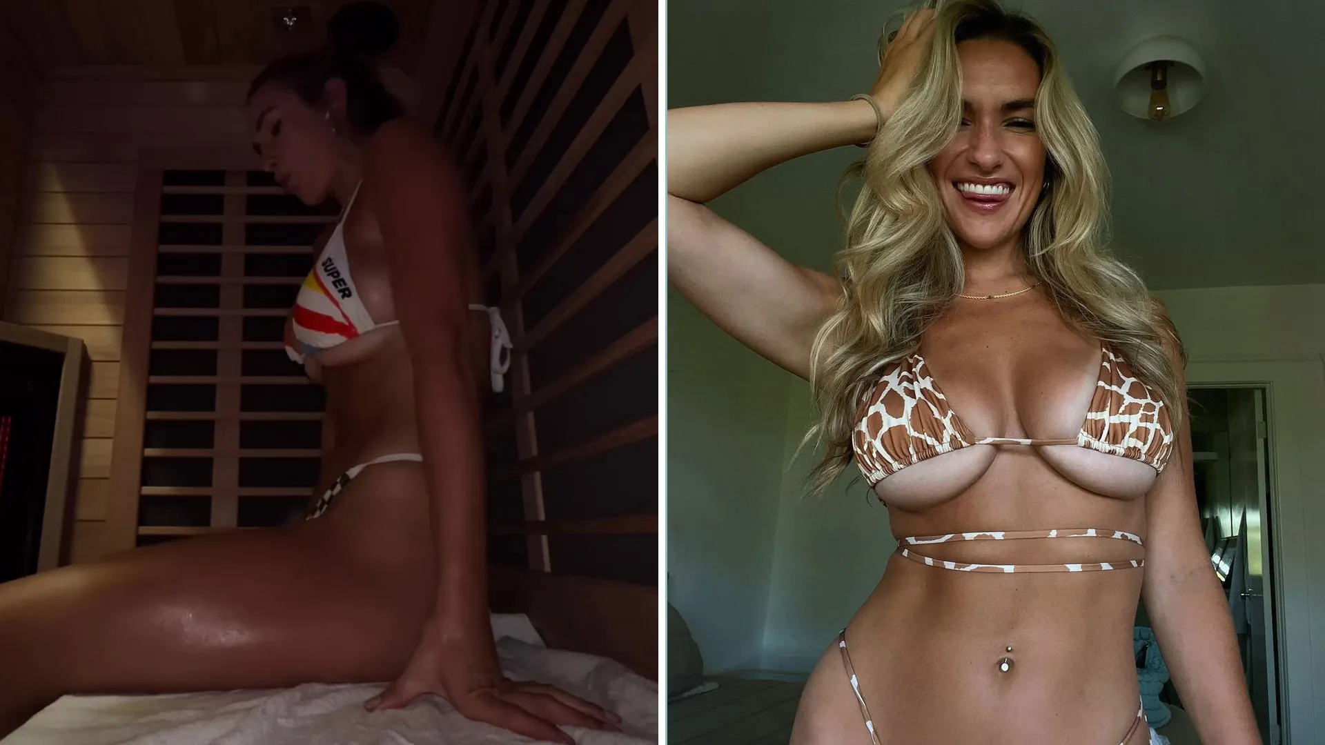 Kayla Simmons films herself in sauna wearing just a tiny bikini as worlds sexiest volleyball player sends fans wild