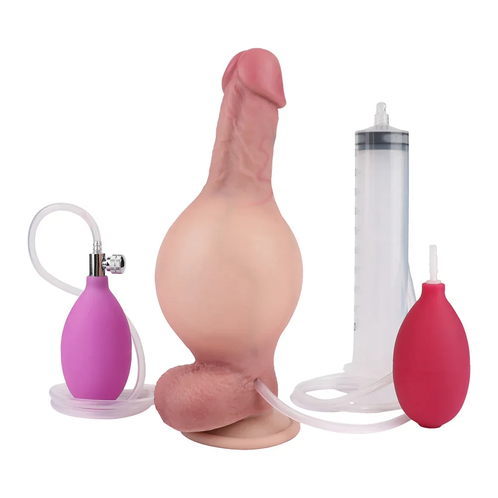 Siliconen Opblaasbare Sperma Spuit Dildo