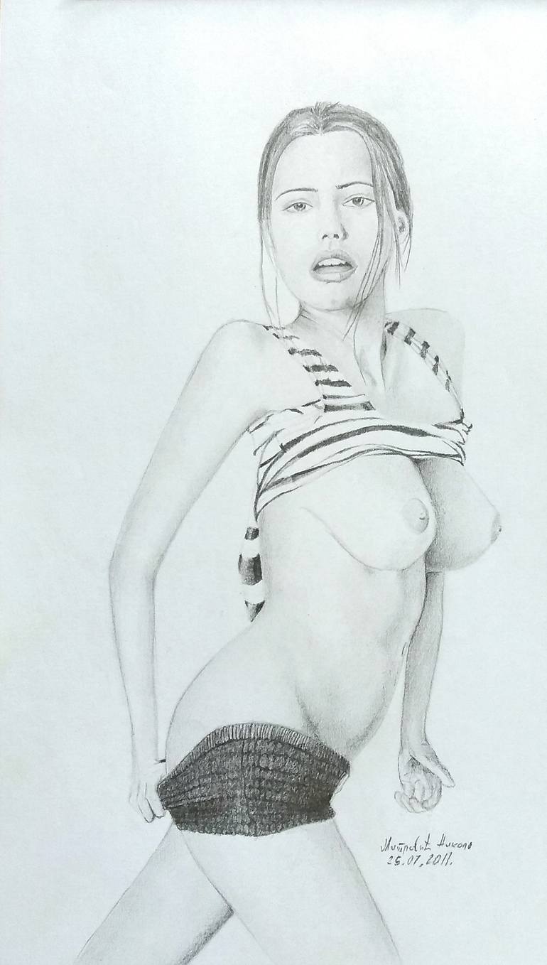 Nude hot girl relaxing around Drawing by Nikola Mitrovic