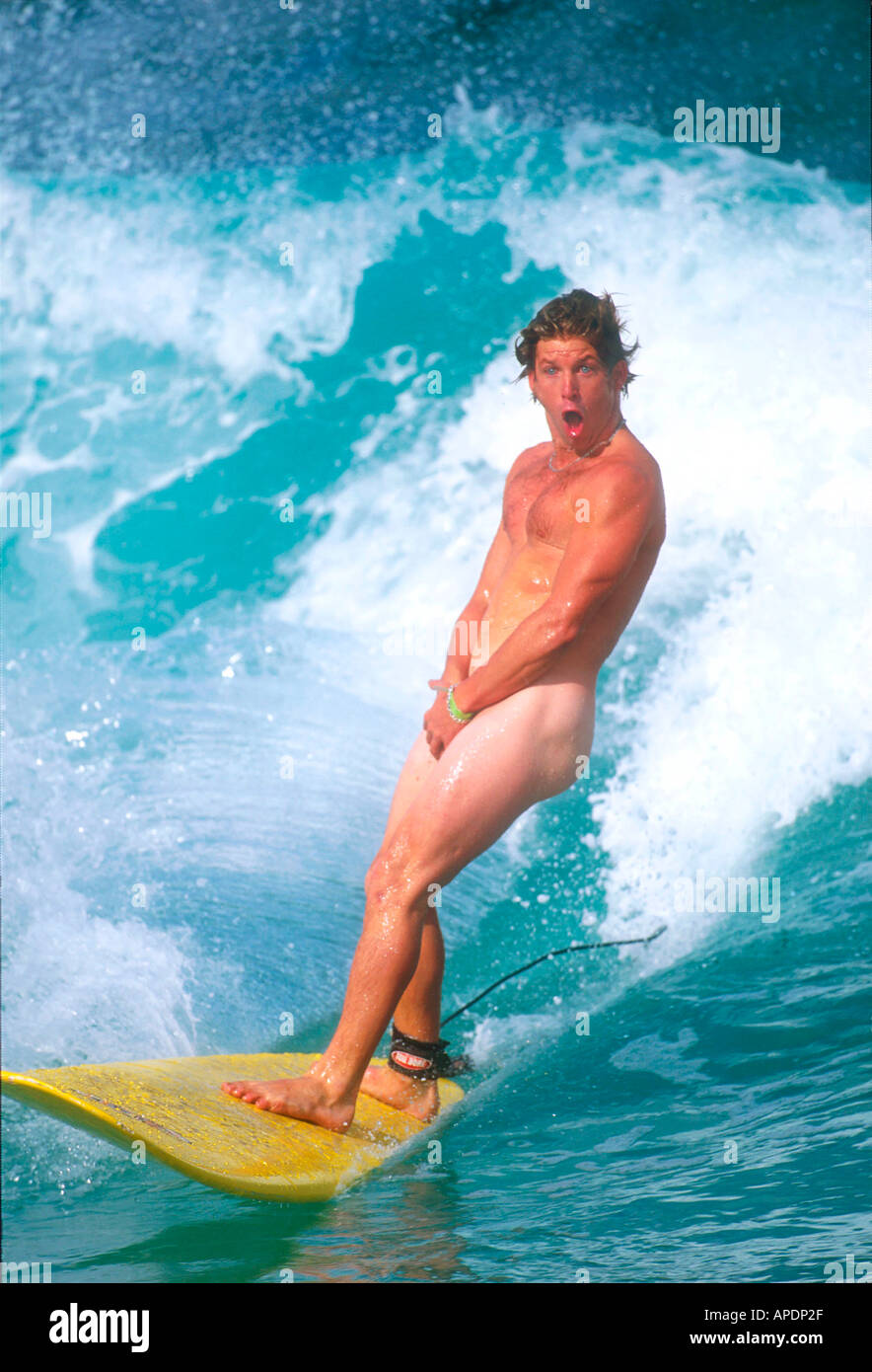 Nude surfing at the Rip Curl Boardmasters Newquay Stock Photo