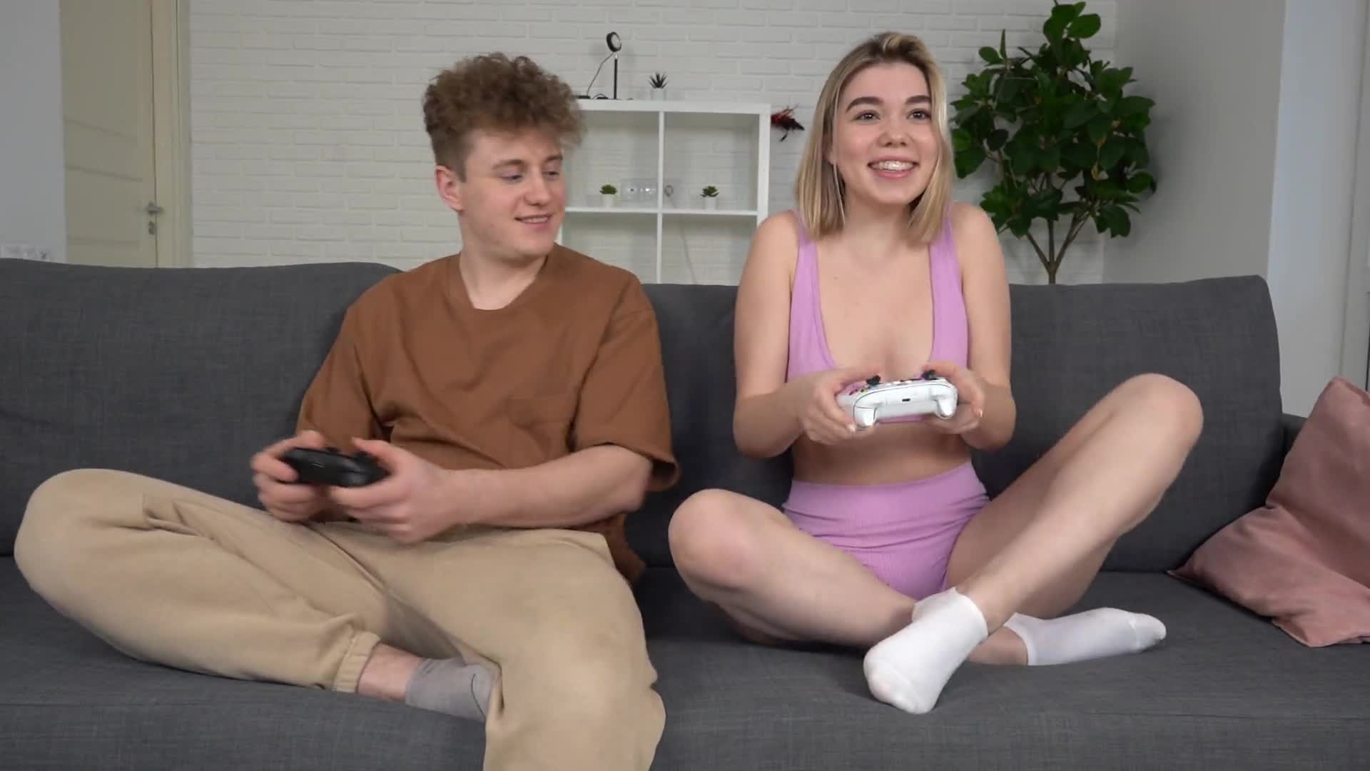 My hot blonde sister approached me in the sitting room and talked me into fucking her pussy on the couch.