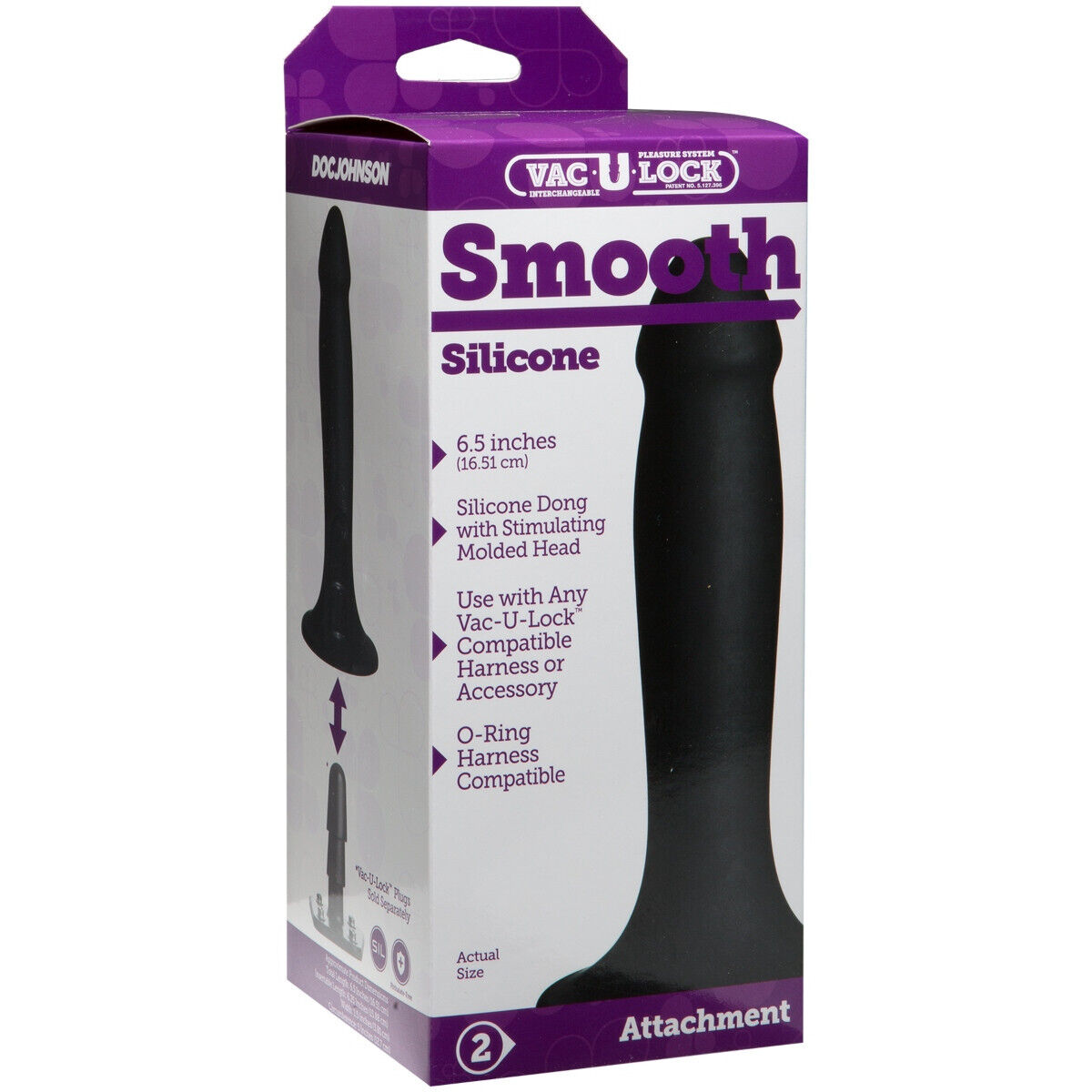 Vac-U-Lock 6.5 Inch Smooth Silicone Black Compatible Attachments Dildo Sex Toys