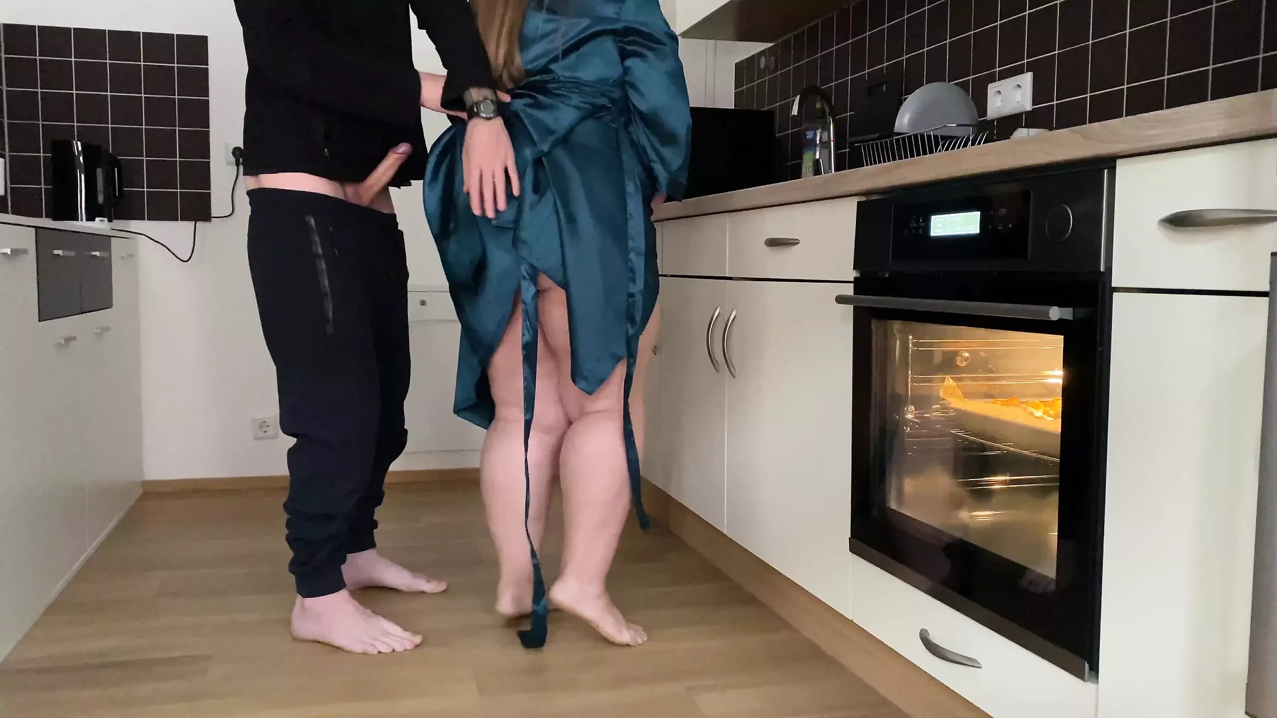Horny Mother-in-law and Son-in-law Masturbate Together in the Kitchen