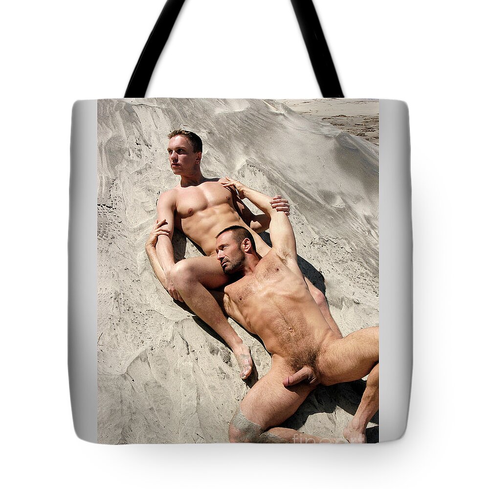Nude gay men in a homoerotic pose at the beach. Canvas Print by Gunther Allen