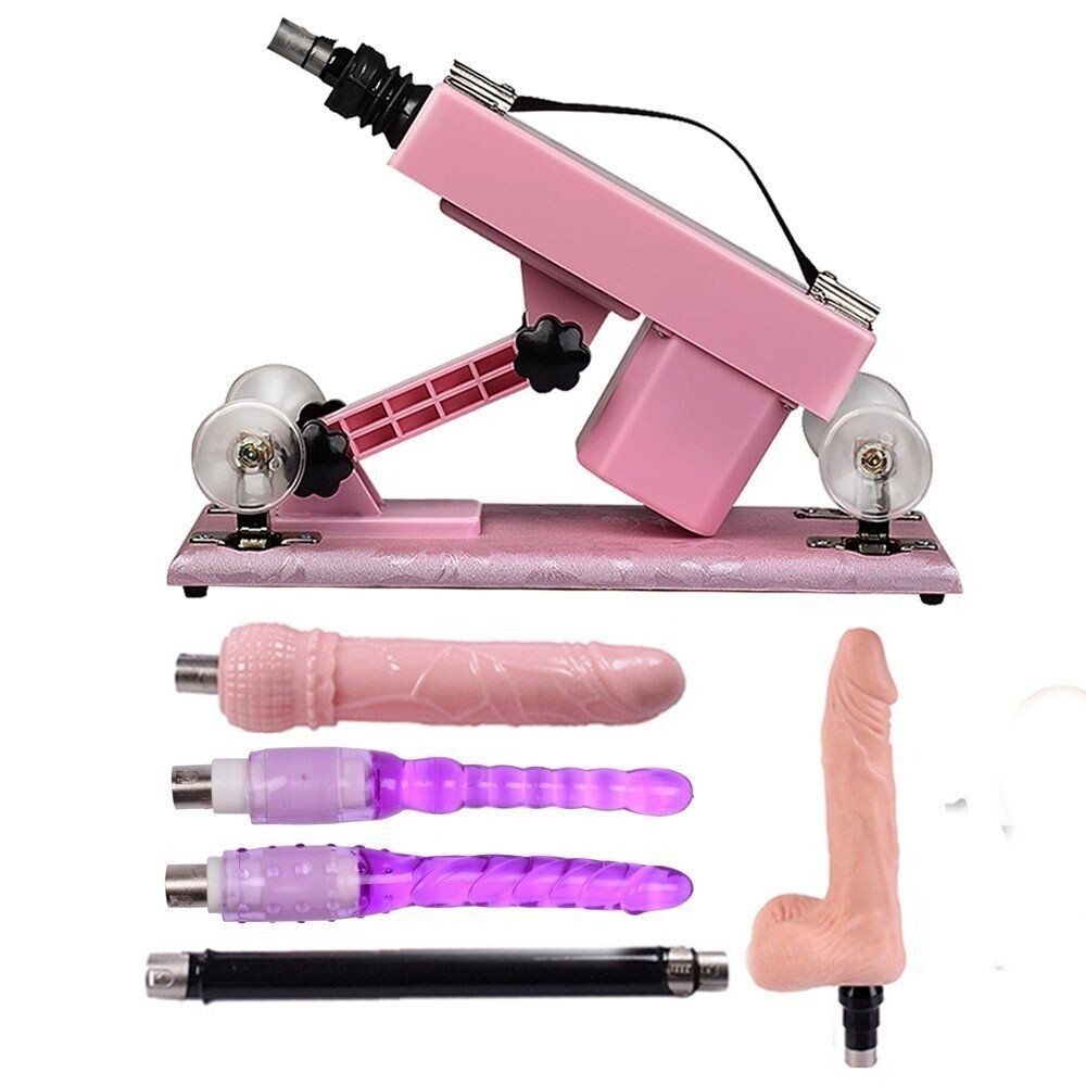 Krachtig vrouwelijk sekspistool met 5 stuks dildo-accessoires in het roze