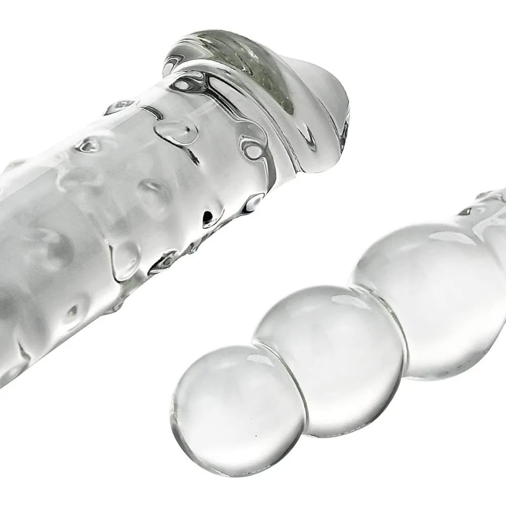 Sex Adult Toys Large Transparent Crystal Immitate Glass Penis Dilddo with 3 Big Beads Female Masturbation G-spot Anal Plug