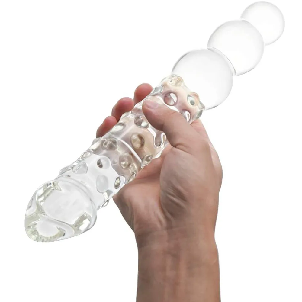 Sex Adult Toys Large Transparent Crystal Immitate Glass Penis Dilddo with 3 Big Beads Female Masturbation G-spot Anal Plug