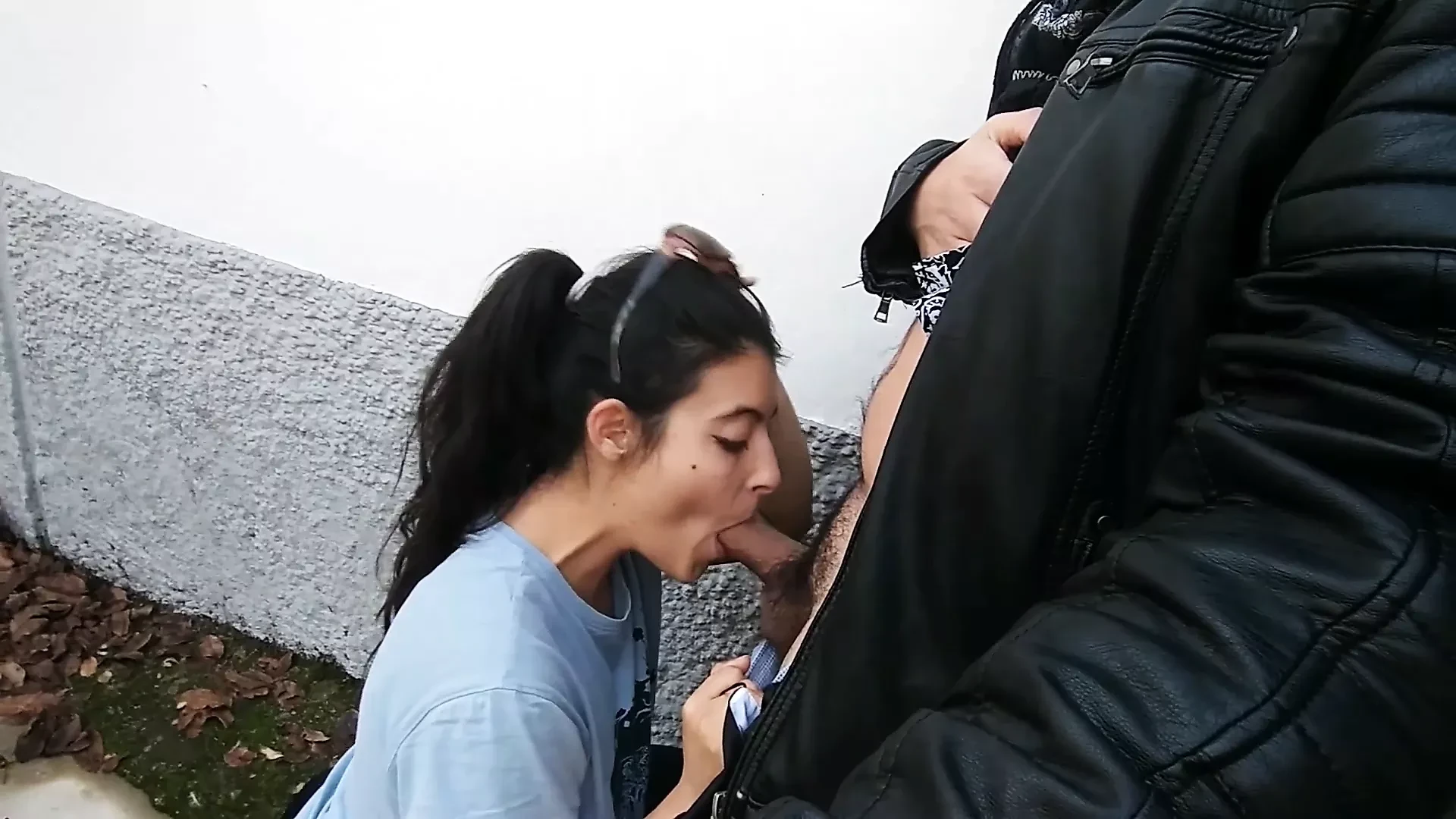 Risky Public in the Street Blowjob with Cumshot in the Mouth and They Almost Caught Us