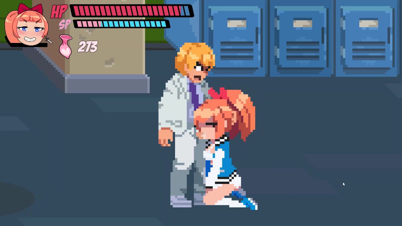 BONUS City Girls Hentai pixel spel Deepthroat en sperma in mond scène