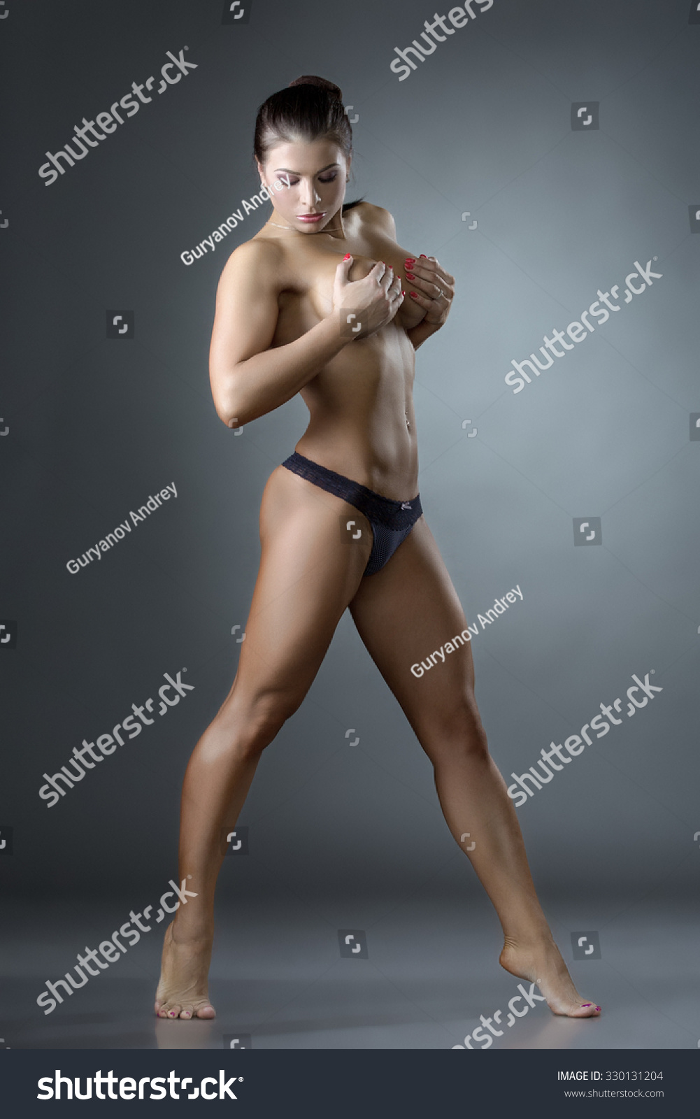 Sexual Female Athlete Posing Seminude Studio Stock Photo 330131204