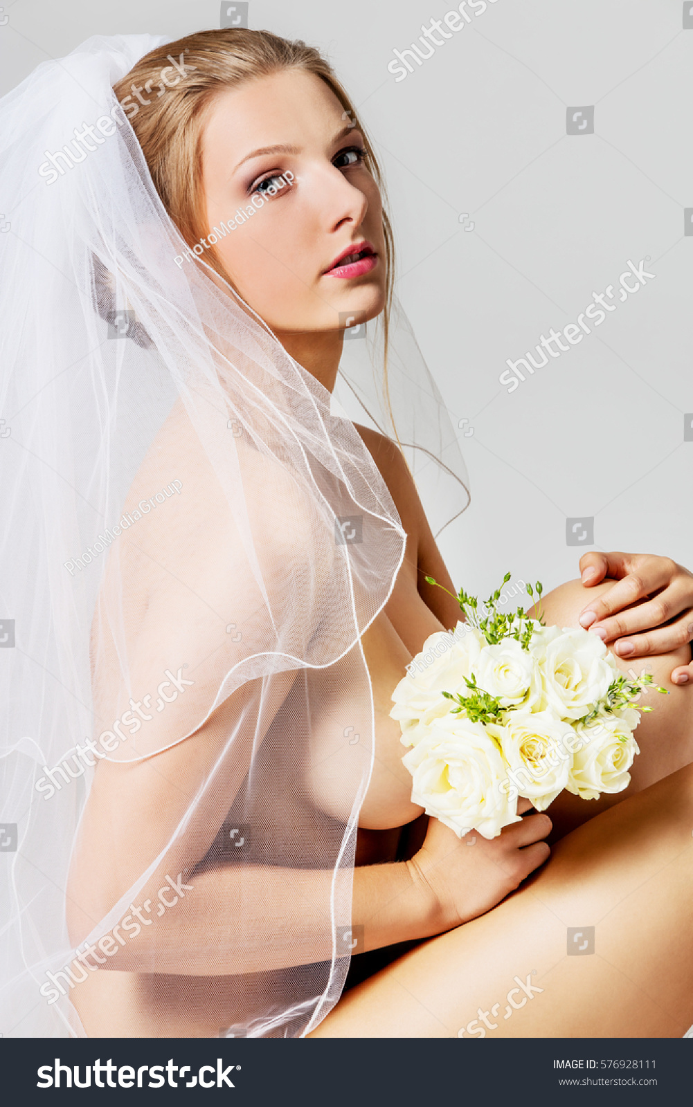 Beautiful Nude Bride Wedding Veil Stock Photo 576928111