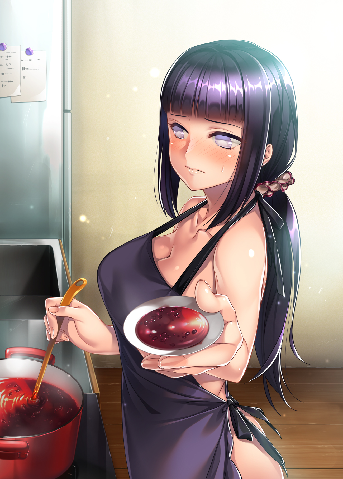 rororo naruto hyuuga hinata cleavage naked apron
