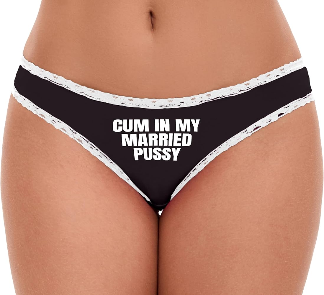 Knaughty Knickers Cum In My Married Pussy Hotwife Vixen Shared Bareback Black and White Bikini Panties Adult Flirty Fun at Amazon Womens Clothing store