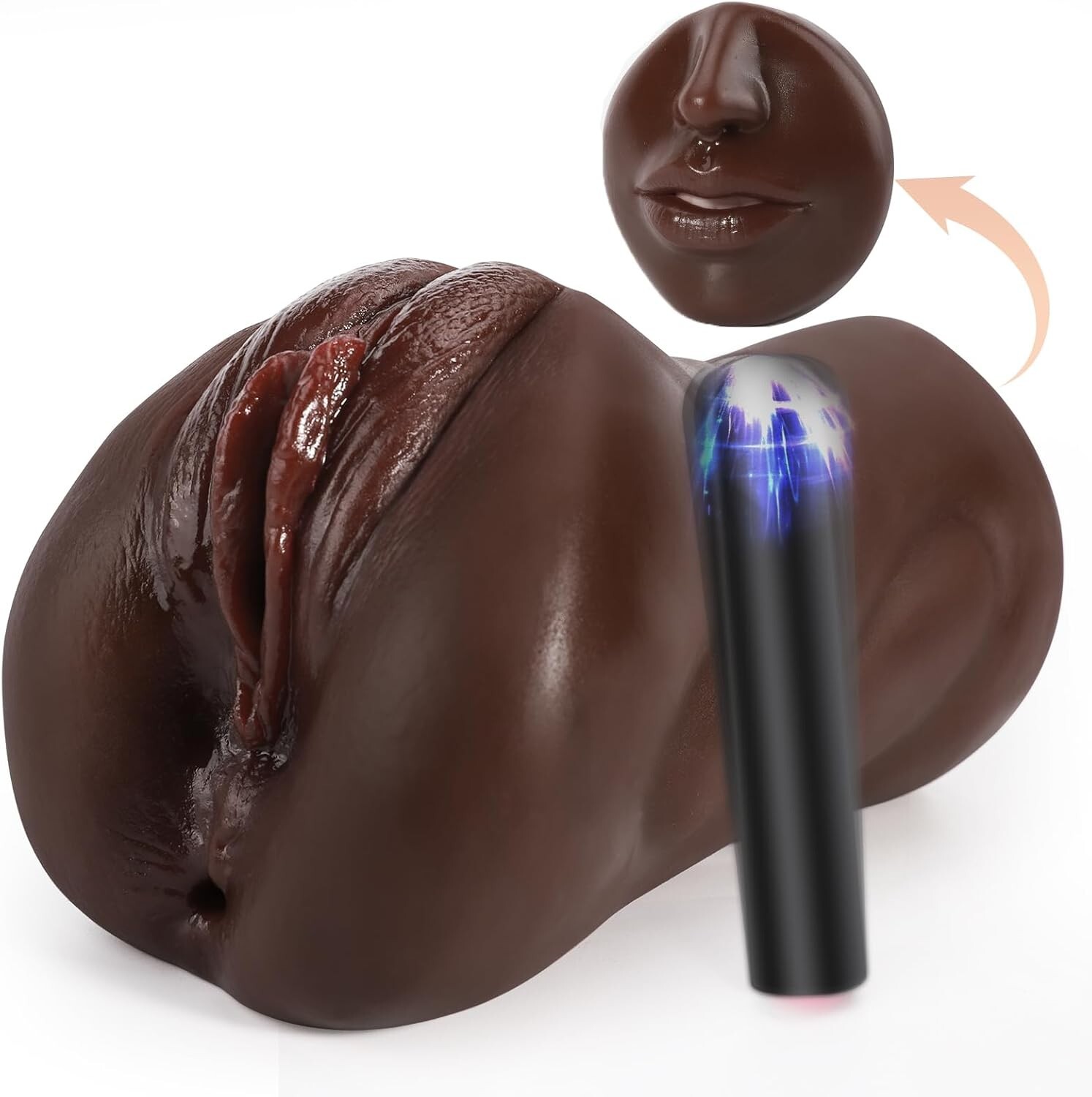 Black Vibrator Pocket Pussy Male Masturbator 3 in 1 Male Stroker Sex Doll Vagina