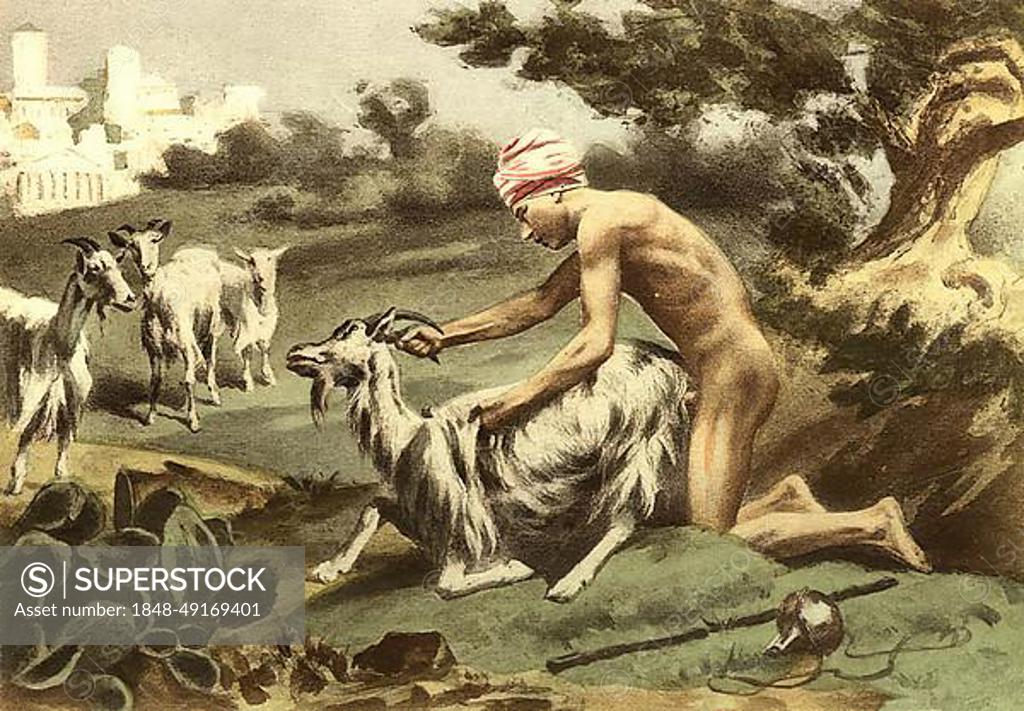 Man having sex with an animal goat Erotic illustration by Edouard-Henri Avril 21 May 1849 to 1928 a French painter and graphic artist under the name Paul Avril he became known as