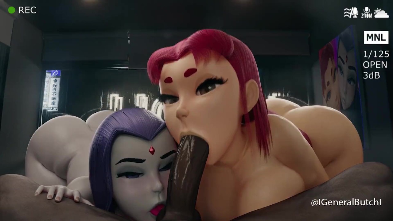Starfire en Raven zuigen enorme lul