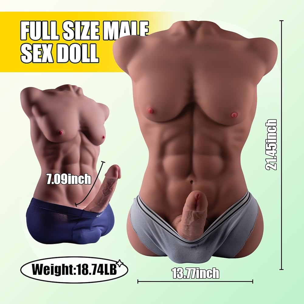: VIVSEPUM Male Torso Sex Doll Torso Dildo Gay Sex Doll for Women Riding with Realistic 7 Inch Dildo Man Sex Doll with Penis Tight Anal Strong Muscular Sex Toy for Gay