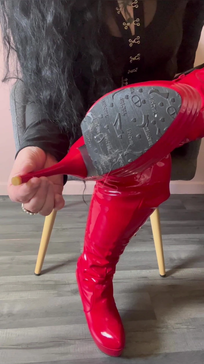 Total Dedication to My Thigh-High Boots by Maitresse Clara: Latex High Heels Solo Mature Brunette Porn