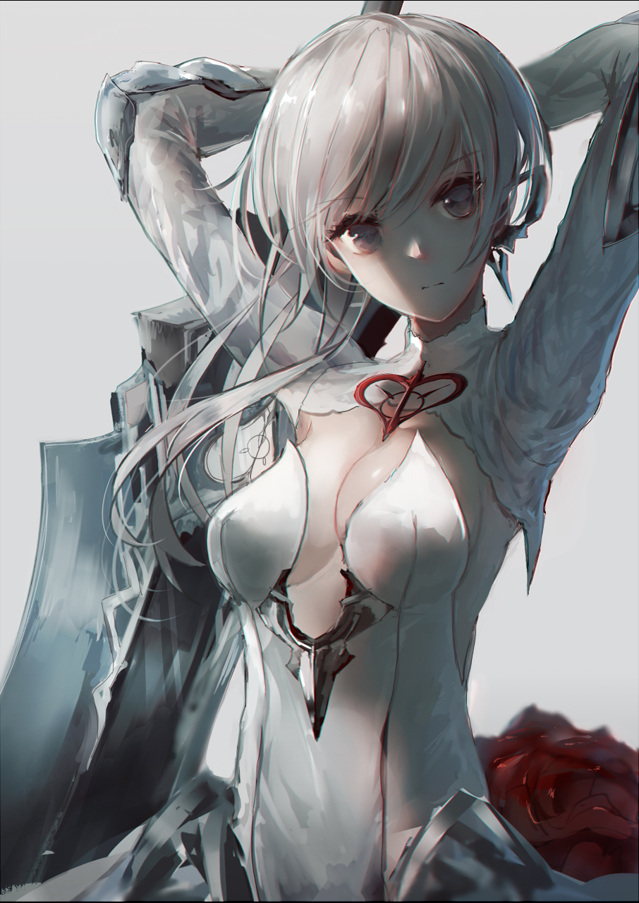Wallpaper : SWAV anime girls portrait display boobs arms up Ash blonde looking at viewer Pixiv 906x1280