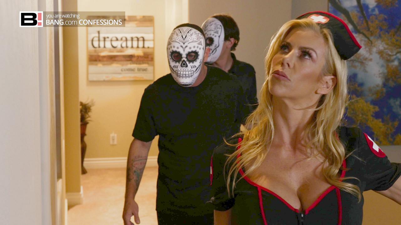 Alexis fawx fucks her stepson and her boyfriend on halloween night